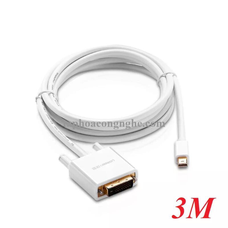 Ugreen 10425 3M Màu Trắng Cáp chuyển đổi Mini DP sang DVI 24 + 1 hỗ trợ phân giải 1080P MD102 30010425